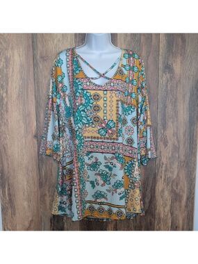 Voll Boho Floral Patchwork Tunic Blouse 1XL                  D272